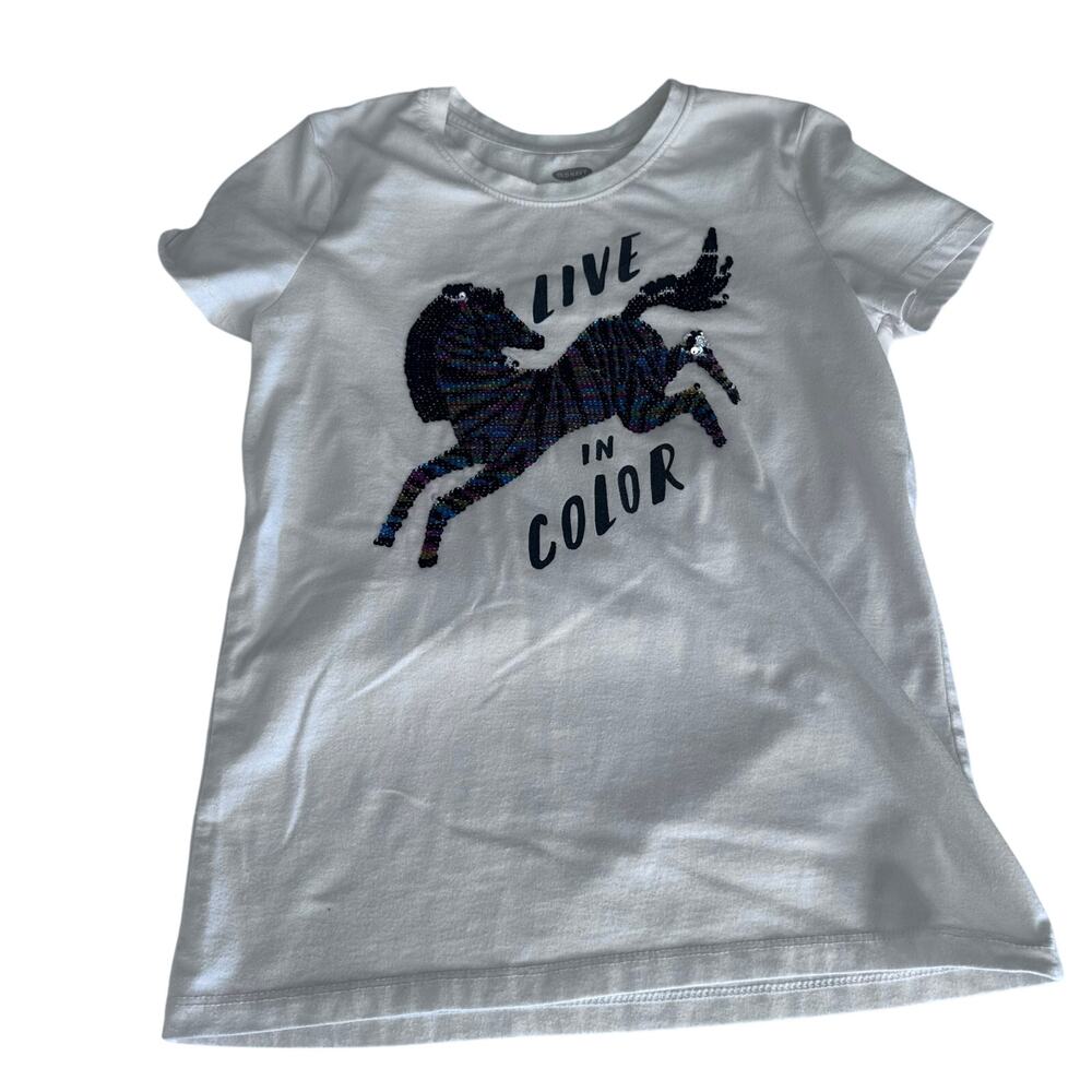 Old Navy Girls Large 10/12 Rainbow Sequin Zebra Tee